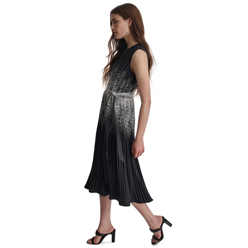 DKNY Womens Pleated Crepe Satin A-Line Dress