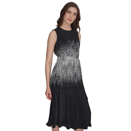 DKNY Womens Pleated Crepe Satin A-Line Dress