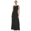 Womens Metallic-Knit Asymmetric-Neck Gown