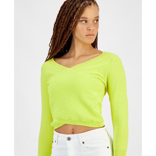 DKNY Womens Ribbed Long-Sleeve Wrap Sweater