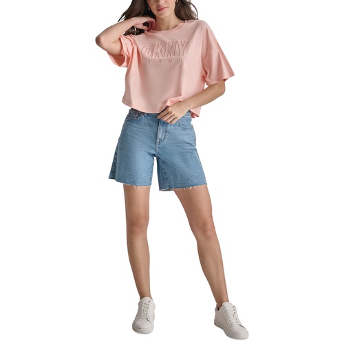 DKNY Womens Cropped-Fit Short-Sleeve Logo T-Shirt