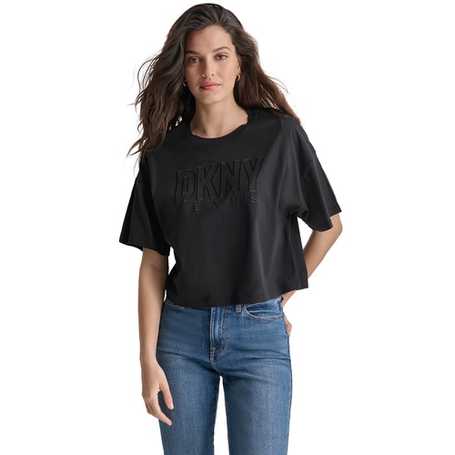 DKNY Womens Cropped-Fit Short-Sleeve Logo T-Shirt