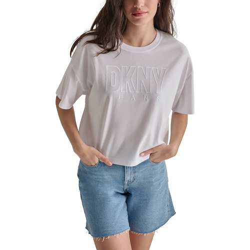 DKNY Womens Cropped-Fit Short-Sleeve Logo T-Shirt