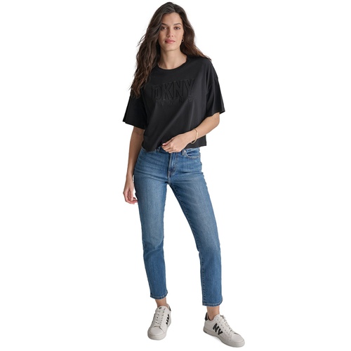 DKNY Womens Cropped-Fit Short-Sleeve Logo T-Shirt