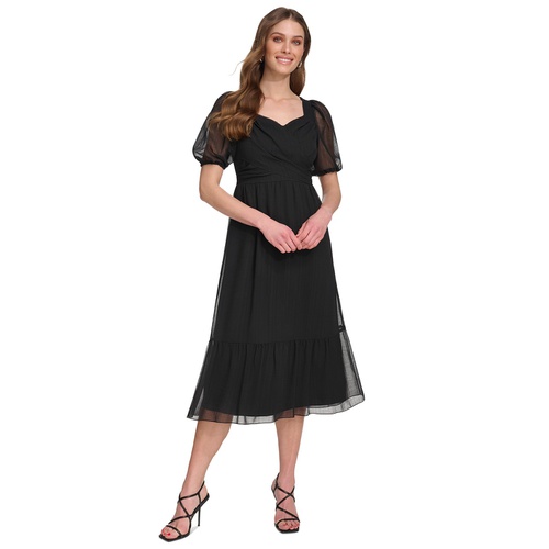 DKNY Womens Puff-Sleeve A-Line Dress