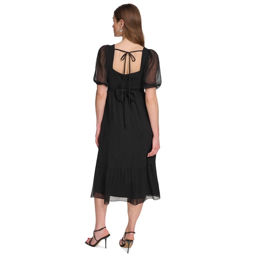 DKNY Womens Puff-Sleeve A-Line Dress