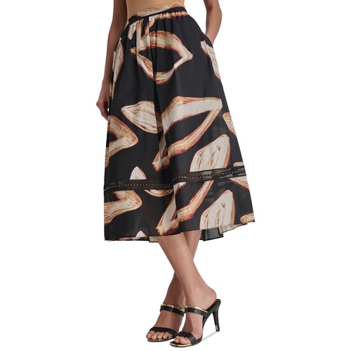 DKNY Womens Printed Studded Cotton A-Line Skirt