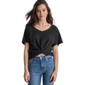 DKNY Womens Cotton Twist-Front V-Neck Short-Sleeve Top