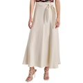 Womens Solid Tie-Waist Size-Zip Midi Skirt