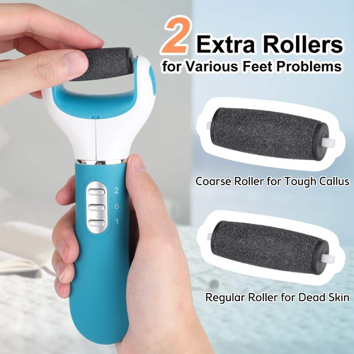  DMH Callus Remover for Feet, Portable Electronic Foot File Pedicure Tool, Dead Skin Remover for Feet, with 3 Rollers and 1 Cleaning Brush, Rechargeable (Blue)