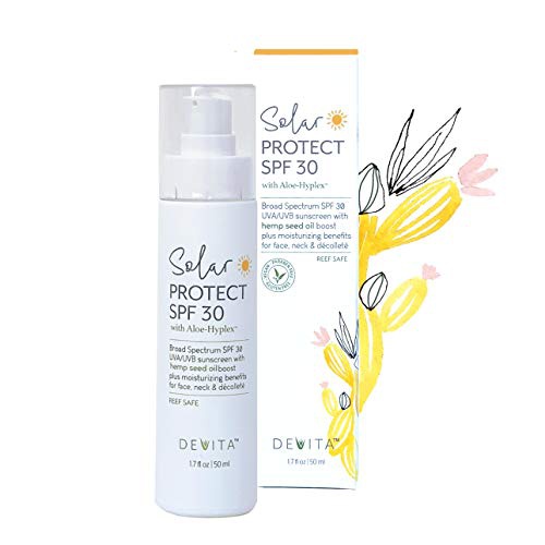  DeVita Solar Protect SPF30 Sunscreen For Face, Neck & Decollete with Aloe-Hyplex vegan anti-aging facial moisturizer cream with spf - for UVA/UVB - for dry mature normal skin