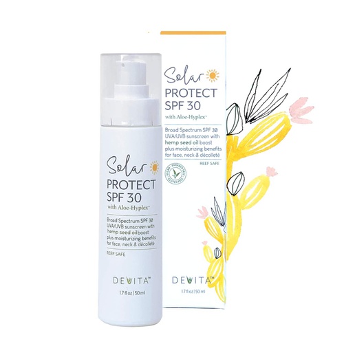  DeVita Solar Protect SPF30 Sunscreen For Face, Neck & Decollete with Aloe-Hyplex vegan anti-aging facial moisturizer cream with spf - for UVA/UVB - for dry mature normal skin