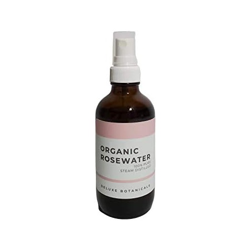  Deluxe Botanicals Organic Rosewater (4 oz) 100% Pure, Unrefined and Cold Pressed Vegan Facial Toner