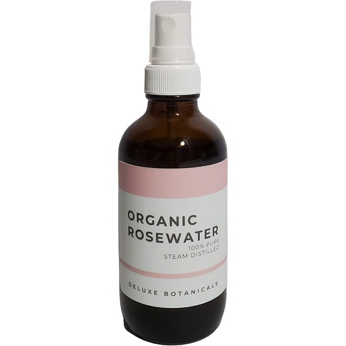  Deluxe Botanicals Organic Rosewater (4 oz) 100% Pure, Unrefined and Cold Pressed Vegan Facial Toner