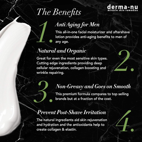  Derma-nu Miracle Skin Remedies Mens Moisturizer, Aftershave Lotion & Anti Aging Cream - Prevent Post Shave Irritation + Age Defense - All Natural - Derma-nu For Men - 4oz
