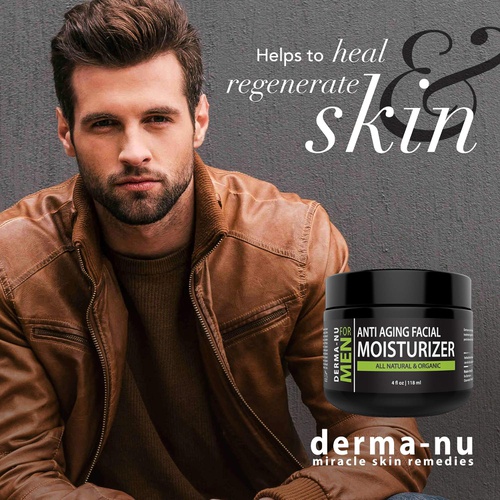  Derma-nu Miracle Skin Remedies Mens Moisturizer, Aftershave Lotion & Anti Aging Cream - Prevent Post Shave Irritation + Age Defense - All Natural - Derma-nu For Men - 4oz