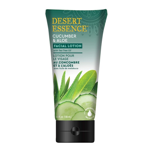  Desert Essence Facial Lotion - Cucumber & Aloe w/Tea Tree Oil - 3.4 Fl Oz - Moisturizes, Protects & Softens Skin - Aloe - Cooling Cucumber - Brighten & Tone