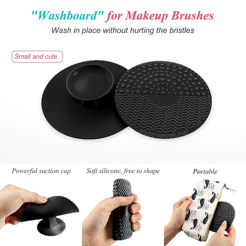  Diolan Brush Cleaning Mat, VanGi Silicone Makeup Brush Cleaner Pad Portable Washing Tool Scrubber Cosmetic Makeup Cleaning Mat with Suction Cup (Black)