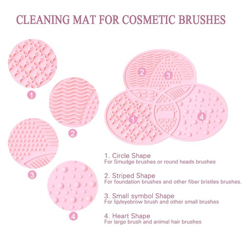  Diolan Makeup Brush Cleaning Mat & Makeup Brush Drying Rack, YLong-ST 28 Holes Makeup Brush Holder, Silicone Rubber Clover Shaped Mat Cleaner - Black & Pink