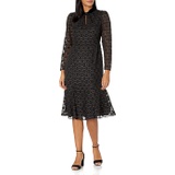 Donna Morgan Womens Foiled Textured Polka Dot Keyhole Fit and Flare Dress