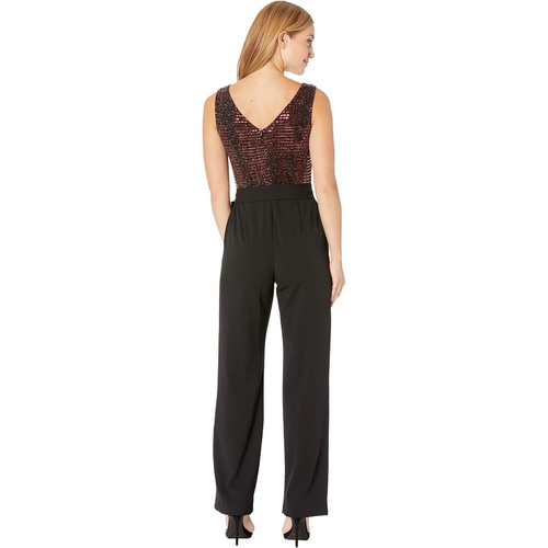  Donna Morgan Metallic Stretch Top with Ruched Detail and Tie Jumpsuit