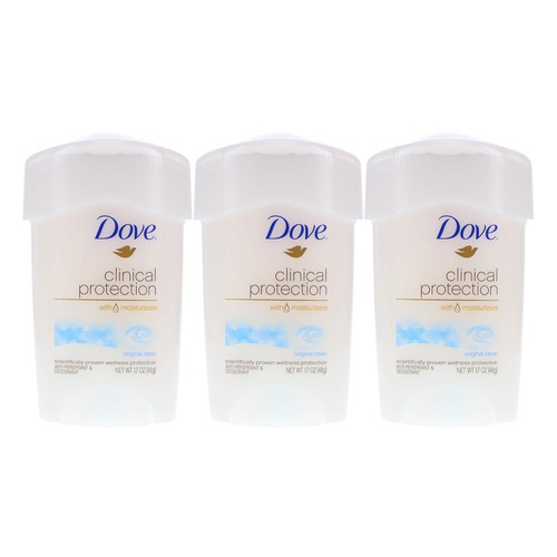  Dove Clinical Protection Antiperspirant Deodorant, Original Clean, 1.7 Oz, Pack of 3