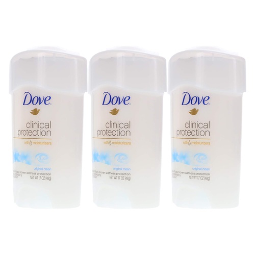  Dove Clinical Protection Antiperspirant Deodorant, Original Clean, 1.7 Oz, Pack of 3