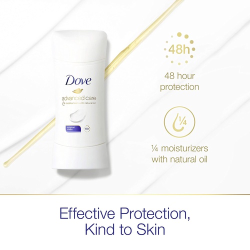  Dove Advanced Care Antiperspirant Deodorant Stick for Women, Original Clean, for 48 Hour Protection And Soft And Comfortable Underarms, 2.6 oz