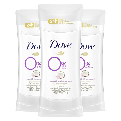  Dove Aluminum Free Deodorant 24-hour Odor Protection Coconut and Pink Jasmine Deodorant for Women 2.6 oz, 3 Count