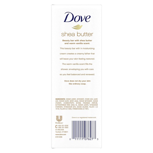  Dove Beauty Bar for Softer Skin Shea Butter More Moisturizing Than Bar Soap 3.75 oz 8 Bars