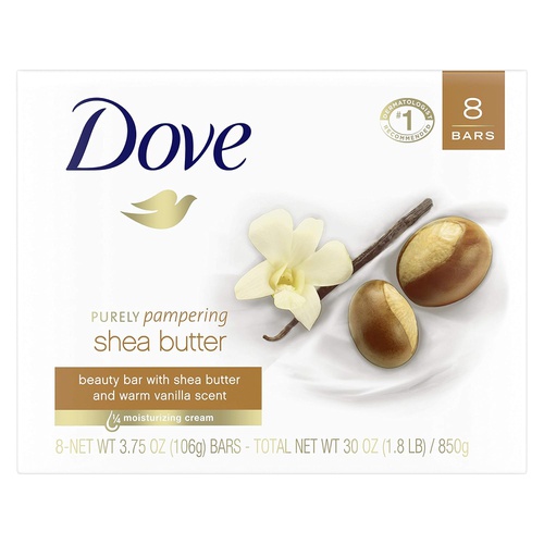  Dove Beauty Bar for Softer Skin Shea Butter More Moisturizing Than Bar Soap 3.75 oz 8 Bars