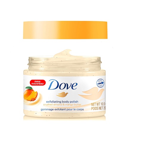  Dove Exfoliating Body Polish Body Scrub Exfoliating Scrub for Dry Skin Crushed Almond and Mango Butter Gently Exfoliates to Reveal Healthy Skin 10.5 oz 4 Count