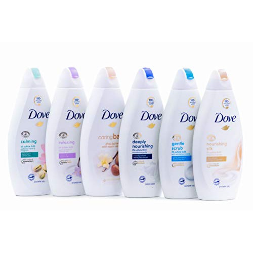  Dove Body Wash Variety 6 Pack - Shea Butter, Deep Moisture, Pistachio Cream, Coconut Milk, Gentle Exfoliating and Silk Glow, 16.9oz Each International Version