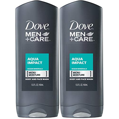  Dove Body & Face Wash Mens Aqua Impact, 13.5 Fl Oz, Pack of 2
