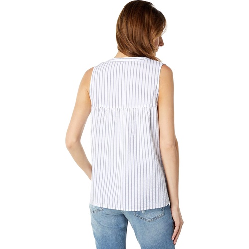  Dylan by True Grit Stella French Blue Stripe Crinkle Cotton Sleeveless Blouse