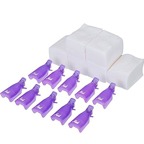  eBoot Nail Cap Clips UV Gel Polish Remover Wrap 10 Pack with 420 Pack Nail Wipe Cotton Pads (Purple)