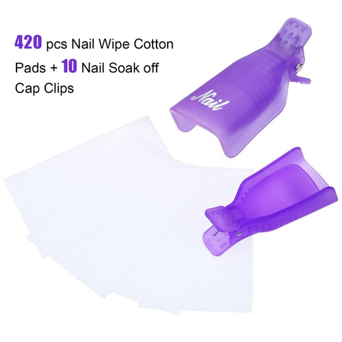  eBoot Nail Cap Clips UV Gel Polish Remover Wrap 10 Pack with 420 Pack Nail Wipe Cotton Pads (Purple)