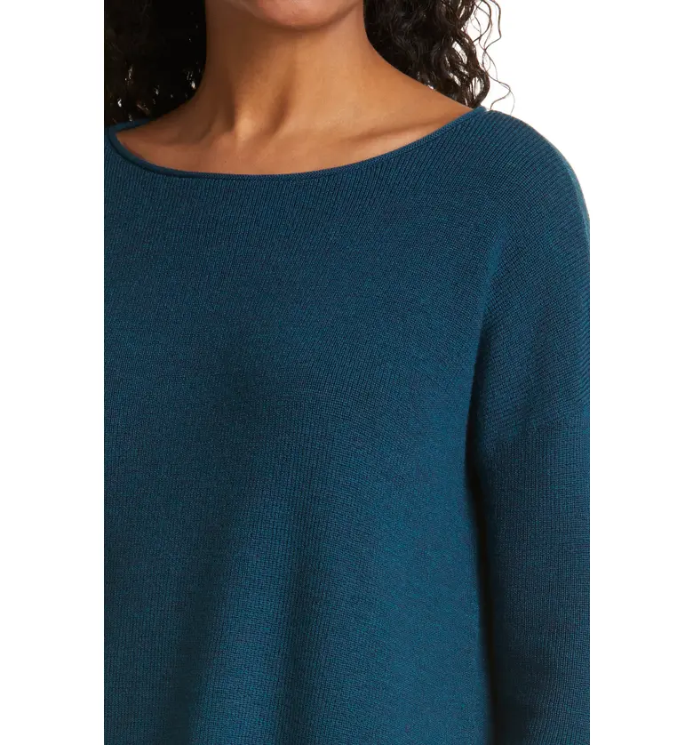  Eileen Fisher Bateau Neck Merino Wool Tunic Sweater_BLUE SPRUCE