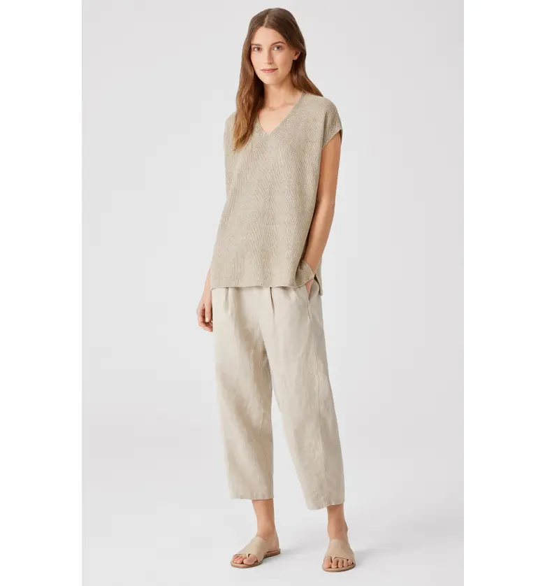  Eileen Fisher Cap Sleeve Organic Linen Tunic Sweater_KHAKI