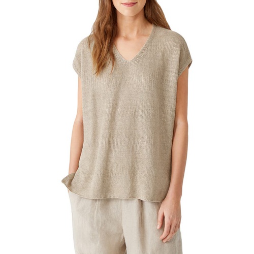  Eileen Fisher Cap Sleeve Organic Linen Tunic Sweater_KHAKI