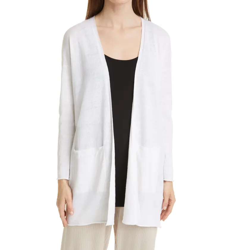  Eileen Fisher Organic Linen & Cotton Longline Cardigan_WHITE