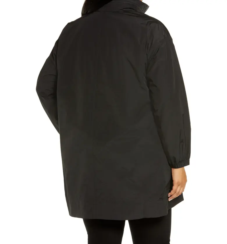  Eileen Fisher Stand Collar Organic Cotton Blend Coat with Hidden Hood_BLACK