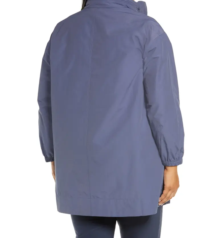  Eileen Fisher Stand Collar Organic Cotton Blend Coat with Hidden Hood_TWILIGHT