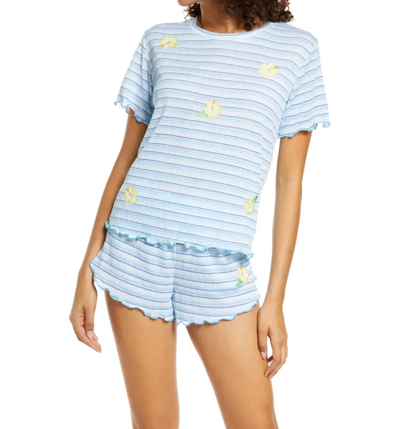Emerson Road Womens Relaxed Fit Short Pajamas_LITTLE STRIPE WHITE/ BLUE