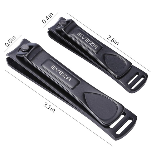  EVEZR Nail Clippers Heavy Duty 3Pcs Black Stainless Steel Manicure Pedicure Nail Tool For Fingernails & Toenails Include 2 Sharp Nail Clipper, 1 Nail File, Drawstring Bag, Metal Bo