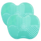 2-Pack Brush Cleaning Mats, Easkep Makeup Cleaner Pad Portable Washing Tool Scrubber with Suction Cup Set of 2 Cosmetic Silicone (Green+Green)