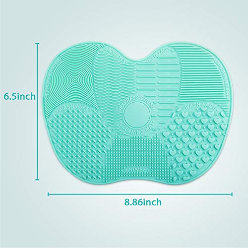  2-Pack Brush Cleaning Mats, Easkep Makeup Cleaner Pad Portable Washing Tool Scrubber with Suction Cup Set of 2 Cosmetic Silicone (Green+Green)