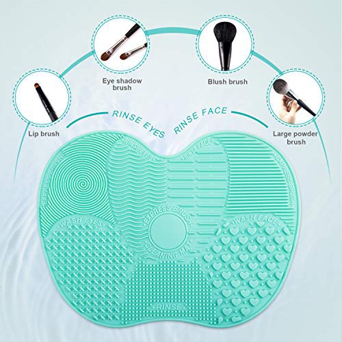  2-Pack Brush Cleaning Mats, Easkep Makeup Cleaner Pad Portable Washing Tool Scrubber with Suction Cup Set of 2 Cosmetic Silicone (Green+Green)