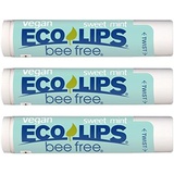 Vegan Lip Balm Sweet Mint by Eco Lips flavor 3 Pack Natural Bee Free with Candelilla Wax, Organic Cocoa Butter, & Coconut Oil Lip Care. Soothe & Moisturize Dry, Cracked and Chapped