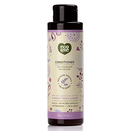  ecoLove - Organic Conditioner for Colored Treated Hair & Very Dry Hair with Blueberry Grape & Lavender Vegan Conditioner for Women & Men,17.6 oz.